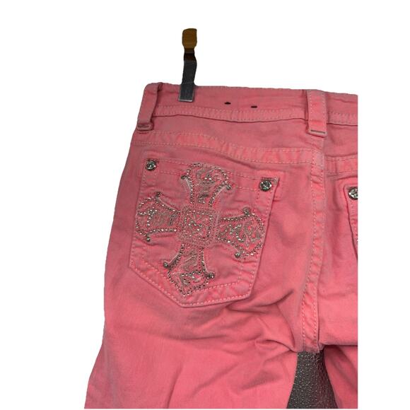 Miss Me Hot Corral Pink Bling Rhinestone Cross Pocket Bermuda Shorts Womens 30 - Picture 3 of 14
